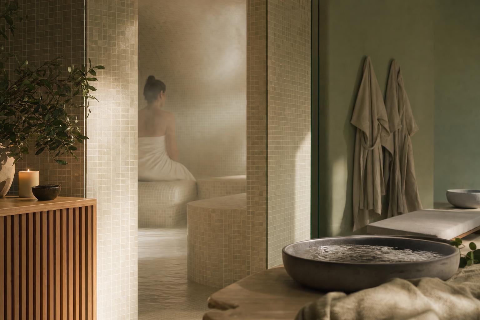 Espace spa avec hammam en mosaïque et vapeur douce